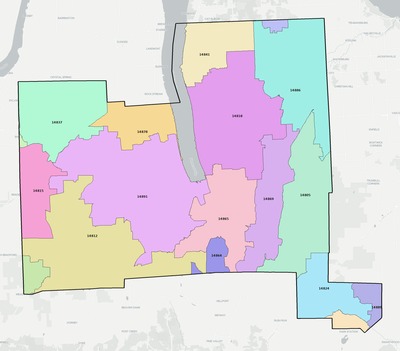 Schuyler County NY ZIP code boundaries map