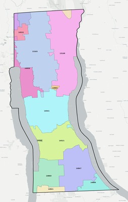 Seneca County NY ZIP code boundaries map