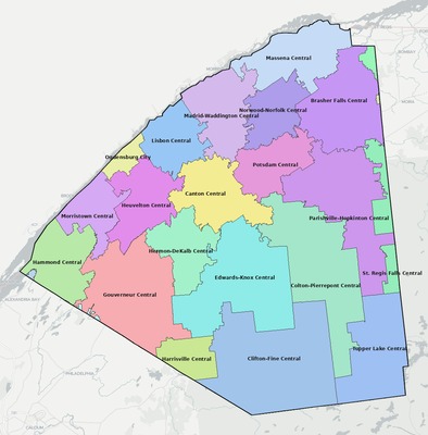 St. Lawrence County NY school district boundaries map