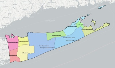 Suffolk County NY townships and subdivisions map