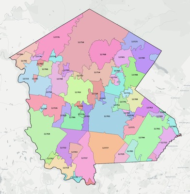 Sullivan County NY ZIP code boundaries map