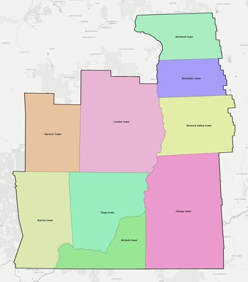 Tioga County NY townships and subdivisions map
