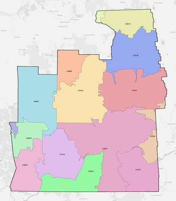 Tioga County NY ZIP code boundaries map