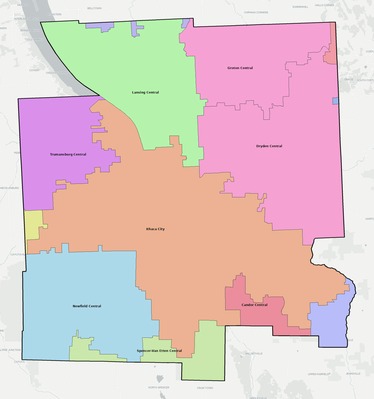 Tompkins County NY school district boundaries map