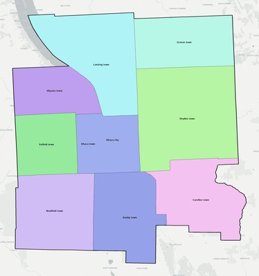 Tompkins County NY townships and subdivisions map