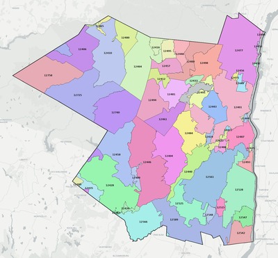 Ulster County NY ZIP code boundaries map