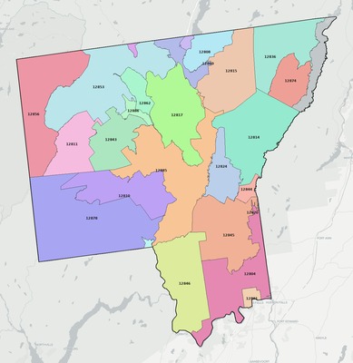 Warren County NY ZIP code boundaries map