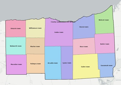 Wayne County NY townships and subdivisions map
