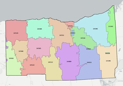 Wayne County NY ZIP code boundaries map