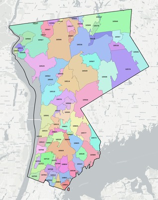Westchester County NY ZIP code map preview