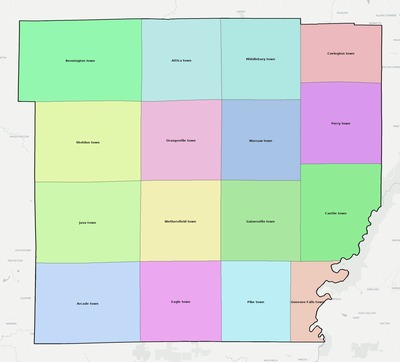 Wyoming County NY townships and subdivisions map