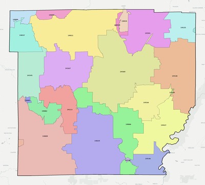 Wyoming County NY ZIP code boundaries map
