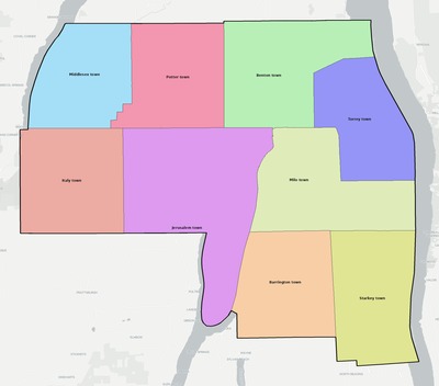 Yates County NY townships and subdivisions map