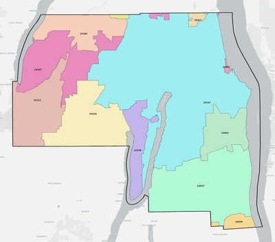 Yates County NY ZIP code boundaries map