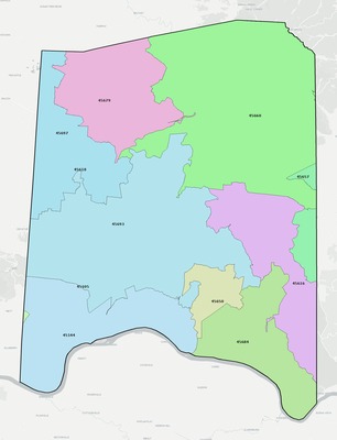 Adams County OH ZIP code boundaries map