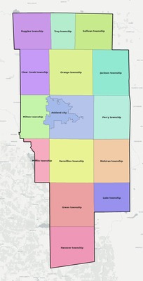 Ashland County OH townships and subdivisions map