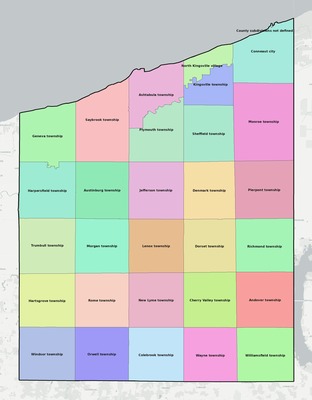 Ashtabula County OH townships and subdivisions map