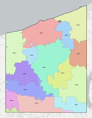 Ashtabula County OH ZIP code boundaries map