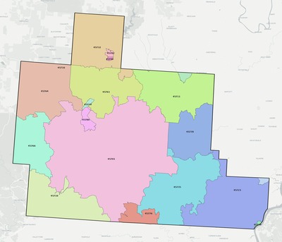 Athens County OH ZIP code boundaries map