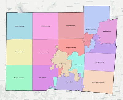 Butler County OH townships and subdivisions map