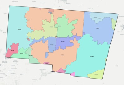 Clark County OH ZIP code boundaries map