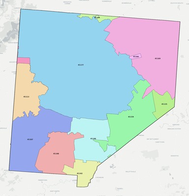 Clinton County OH ZIP code boundaries map