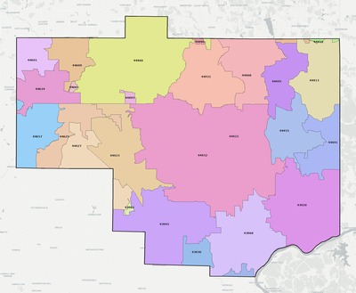 Columbiana County OH ZIP code boundaries map