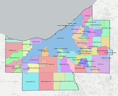 Cuyahoga County OH townships and subdivisions map