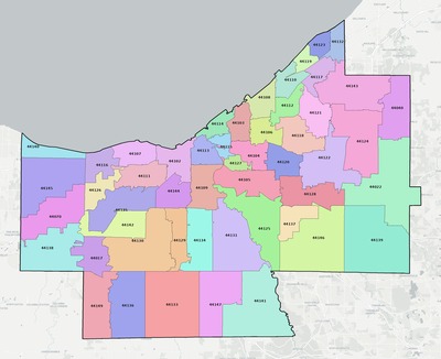 Cuyahoga County OH ZIP code boundaries map