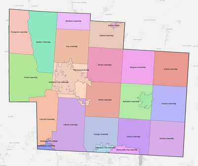 Delaware County OH townships and subdivisions map