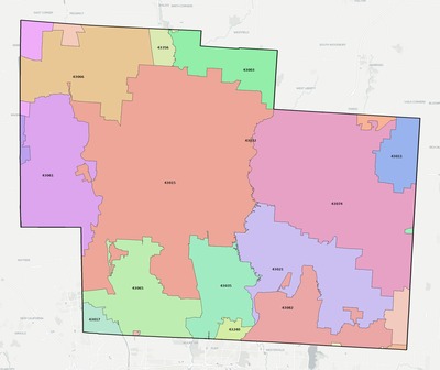 Delaware County OH ZIP code boundaries map