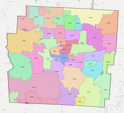 Franklin County OH ZIP code boundaries map