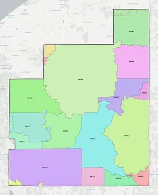 Geauga County OH ZIP code boundaries map