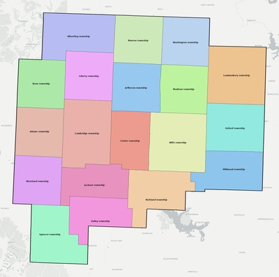 Guernsey County OH townships and subdivisions map