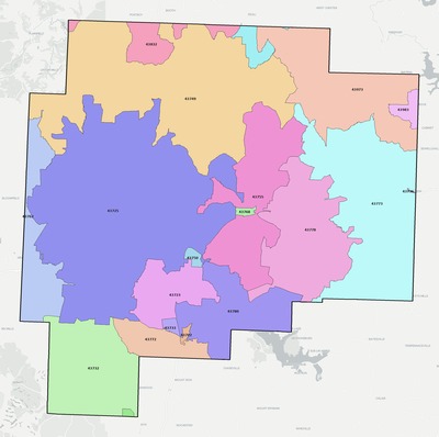 Guernsey County OH ZIP code boundaries map
