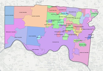 Hamilton County OH townships and subdivisions map