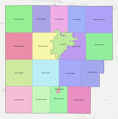 Hancock County OH townships and subdivisions map