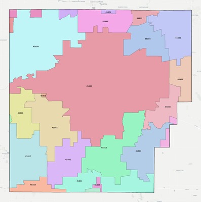 Hancock County OH ZIP code boundaries map