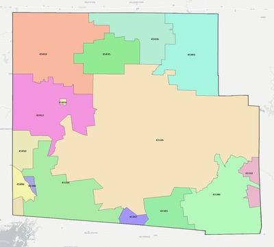 Hardin County OH ZIP code boundaries map