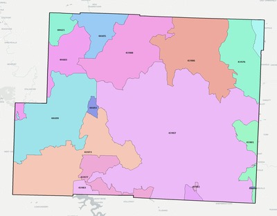 Harrison County OH ZIP code boundaries map