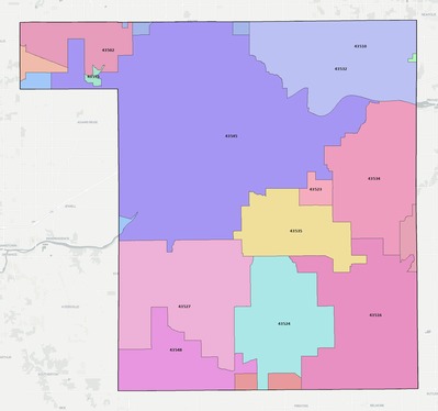 Henry County OH ZIP code boundaries map