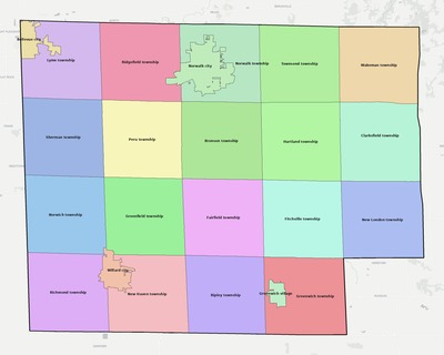 Huron County OH townships and subdivisions map