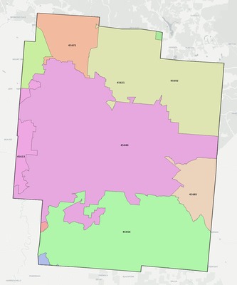 Jackson County OH ZIP code boundaries map