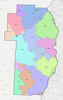 Jefferson County OH ZIP code boundaries map