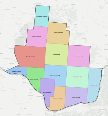Lawrence County OH townships and subdivisions map