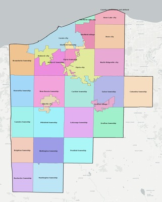 Lorain County OH townships and subdivisions map