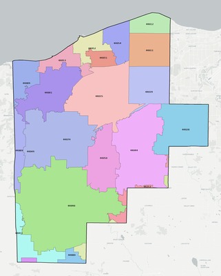 Lorain County OH ZIP code boundaries map