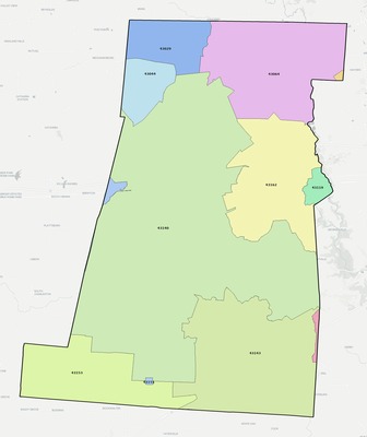 Madison County OH ZIP code boundaries map