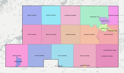 Mahoning County OH townships and subdivisions map