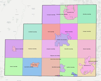 Medina County OH townships and subdivisions map